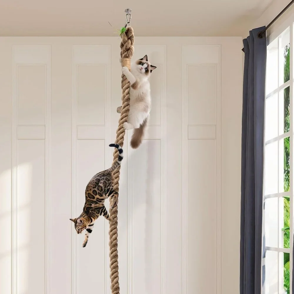 Cat Climbing Rope with Hook for Ceiling & Wall Mounted(1 Set)